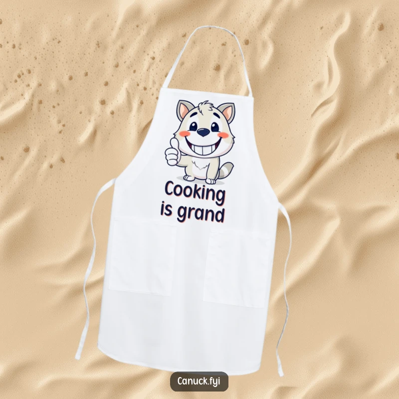 Funny apron with a happy animal mascot giving a wide grin and a thumbs up, kitchen funny gift.