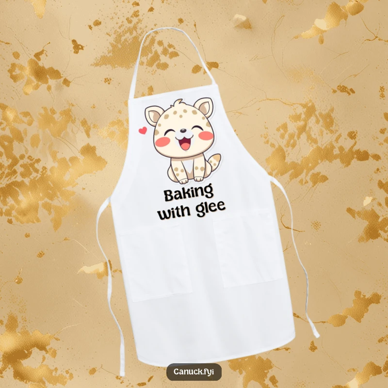 Funny apron featuring a joyful animal character laughing heartily, perfect for cooks who enjoy spreading cheer while they work.