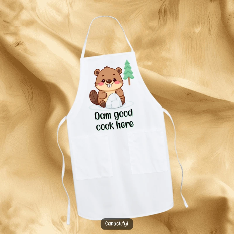 Funny Beaver Apron: A smiling beaver builds a tiny igloo, adding a humorous and functional touch to kitchen activities.