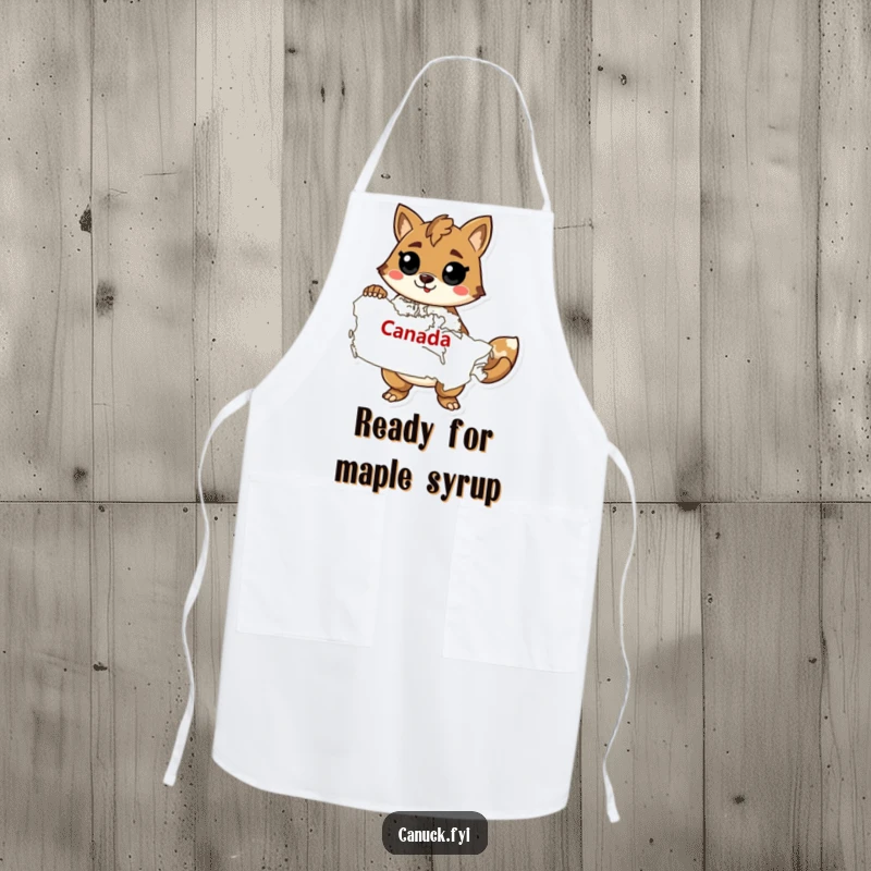 Funny apron showcasing a confident animal character with a map of Canada, perfect for Canadian-themed cooking.