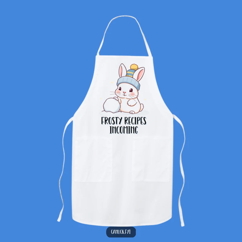 Funny Curious Rabbit Snowball Apron, Playful Nudge Perfect Kitchen Gift