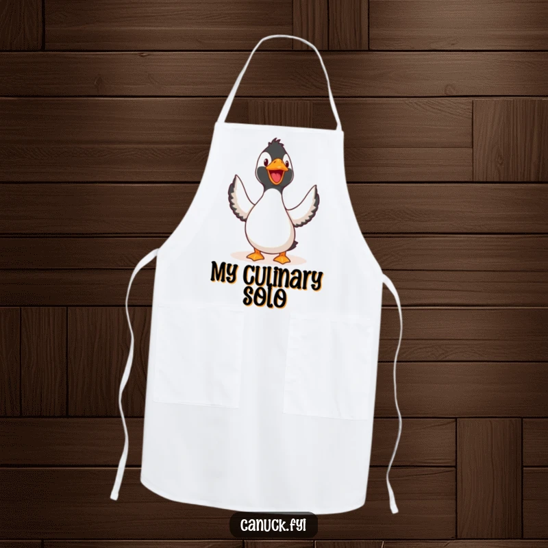 Funny Apron: A loon joyfully singing, featured on a practical apron for a humorous and protective kitchen accessory.
