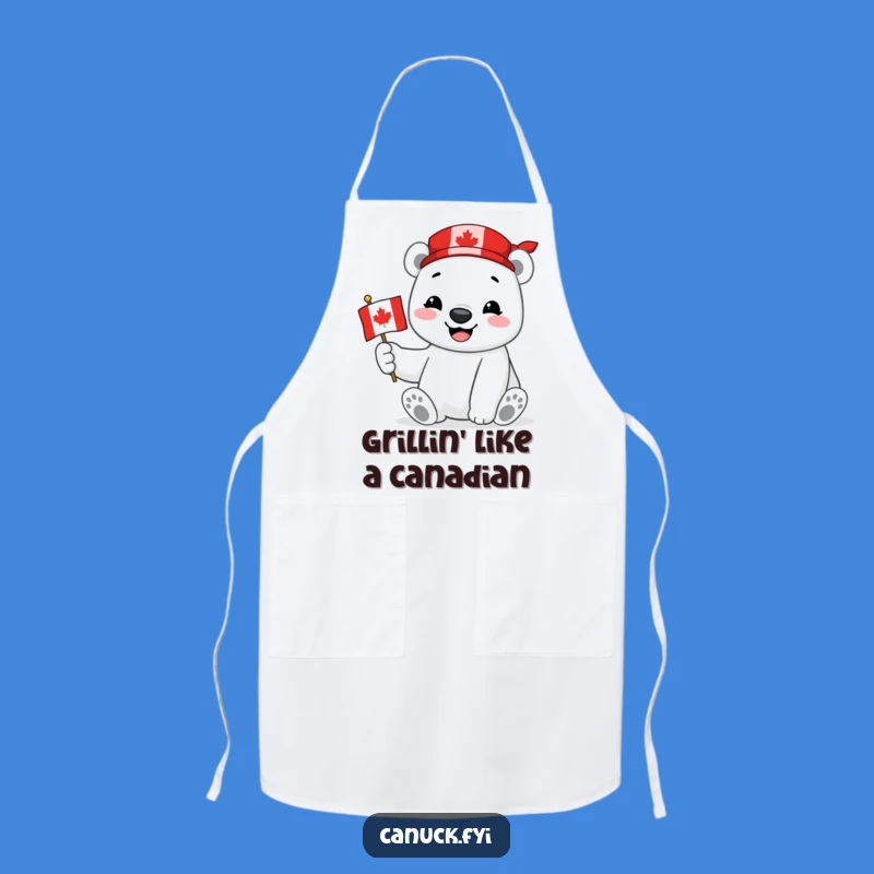 Funny Polar Bear Apron: Canadian Flag Chef - Arctic Kitchen Gift