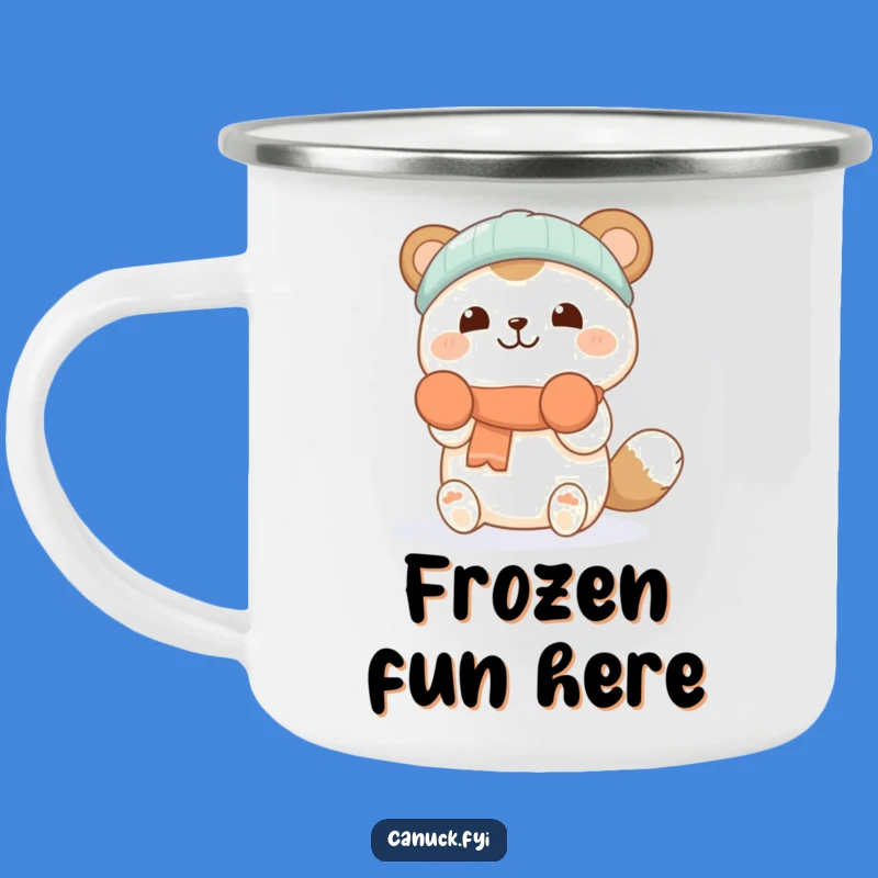 Funny Enamel Mug: Cheerful Snow Animal - Outdoor Winter Adventure Gift