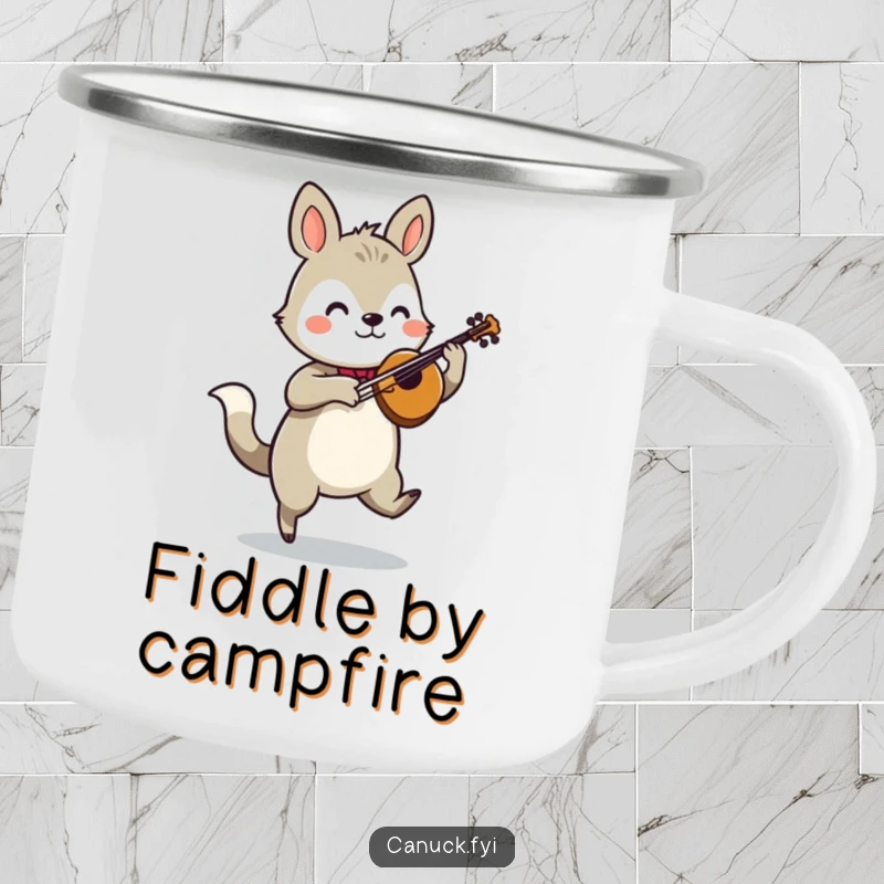 Funny animal fiddle jig camping mug, perfect for enjoying beverages during outdoor musical moments.