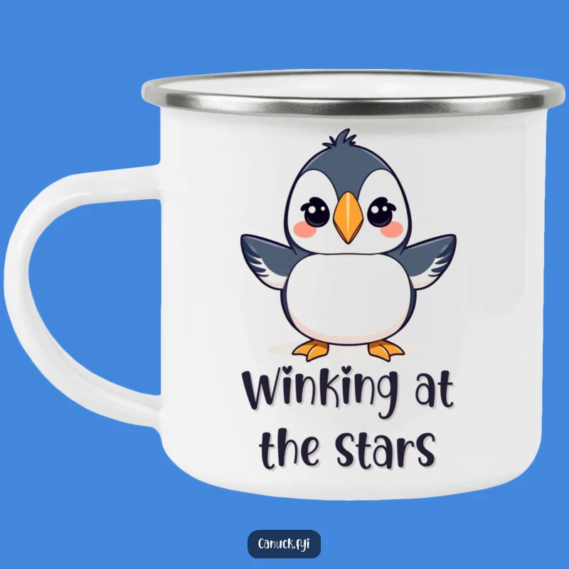 Funny Puffin Toque Camping Mug - Winking Bird for Coastal Adventures