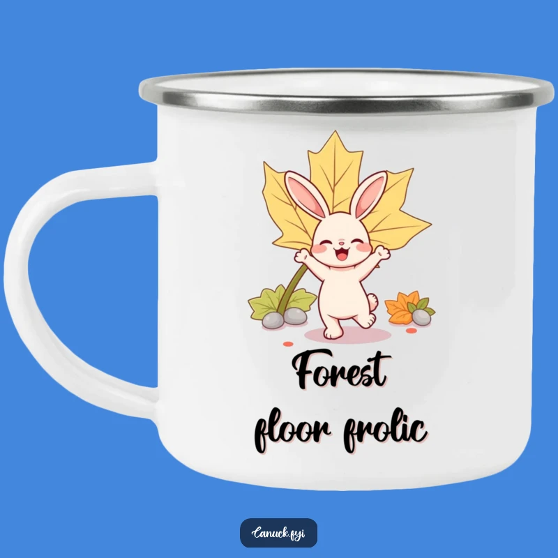 Funny Rabbit Maple Leaf Enamel Camping Mug: Adventure with Bouncy Fun