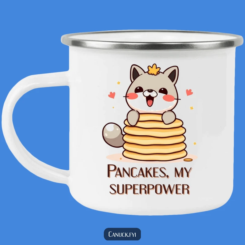 Funny Canadian Animal Pancake Camping Mug - Balancing Breakfast Outdoors