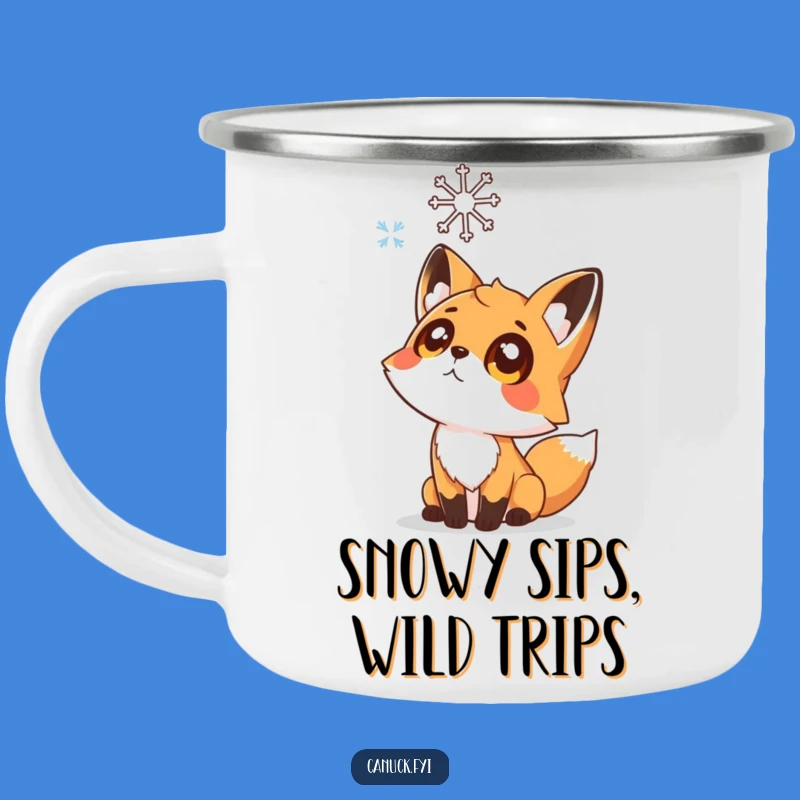 Funny Fox Campfire Mug: Outdoor Adventure with a Curious Fox & Snowflake