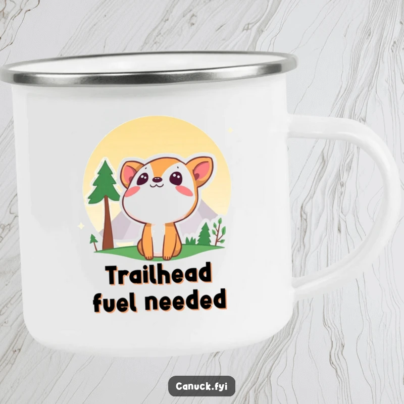 Funny curious animal mountain camping mug, perfect for sipping hot beverages during outdoor adventures.
