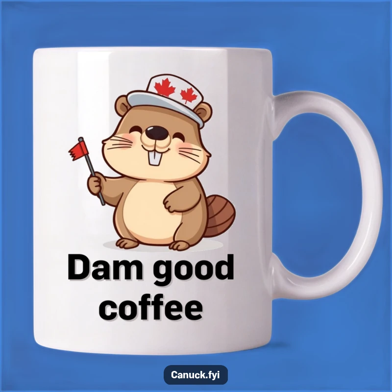 Funny Beaver Mug: Maple Leaf Hat, Waving Flag, Perfect Canadian & Humorous Gift