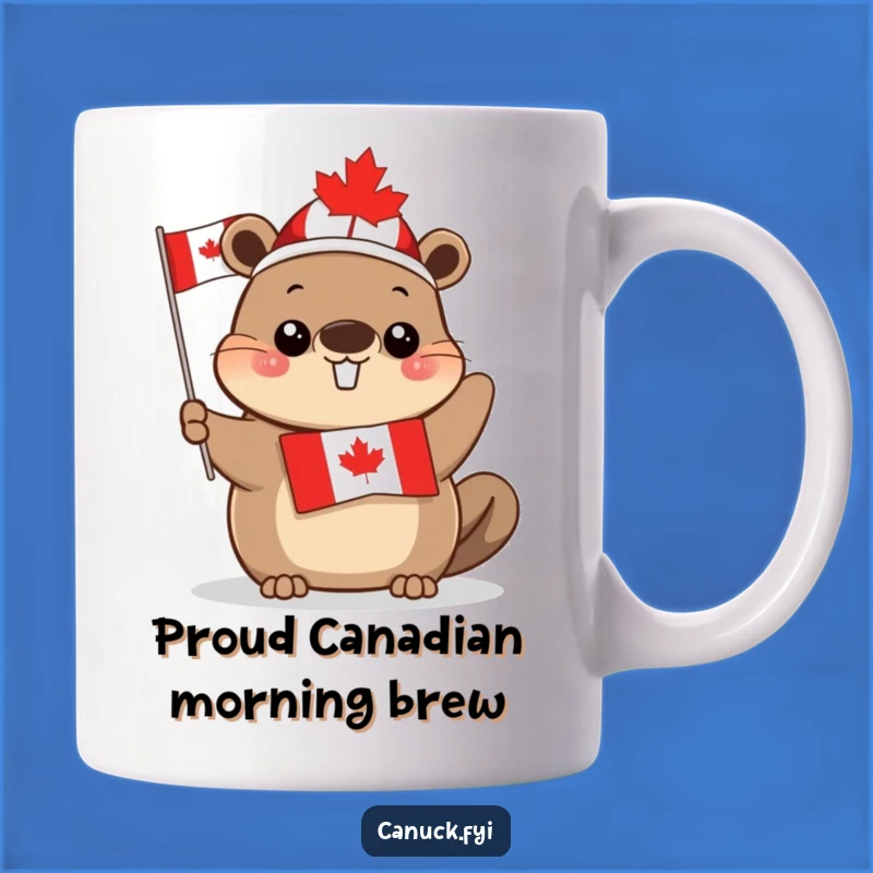 Funny Canadian Beaver Mug: Cute Beaver Waving Flag Gift