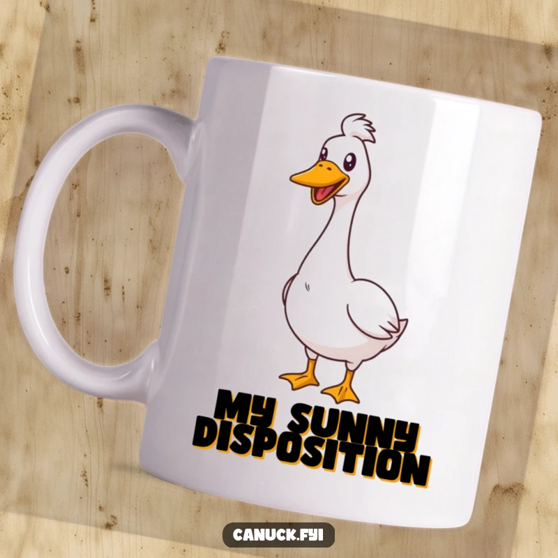 Funny Mug featuring a proud goose standing tall and honking cheerfully, radiating confidence and a touch of comical swagger.