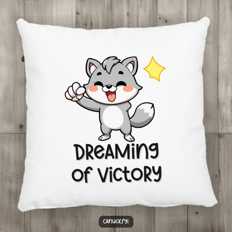 Funny pillow designed with an energetic animal character pumping its fist, adding a touch of motivational comfort to any space.