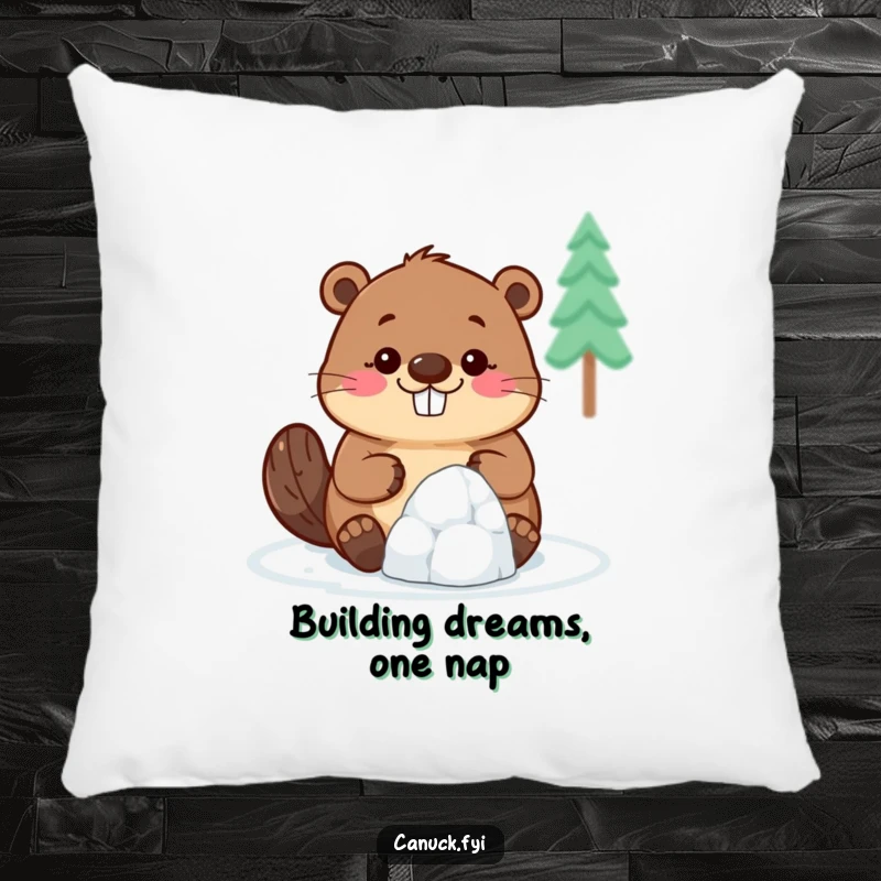 Funny Beaver Pillow: A smiling beaver attempts to build a tiny igloo, offering a humorous and cozy decorative accent.