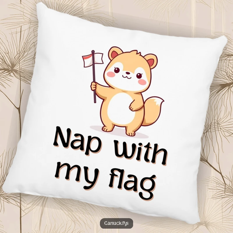 Funny animal pillow featuring a cheerful character holding a small flag, perfect for adding a touch of patriotic humor to any couch.