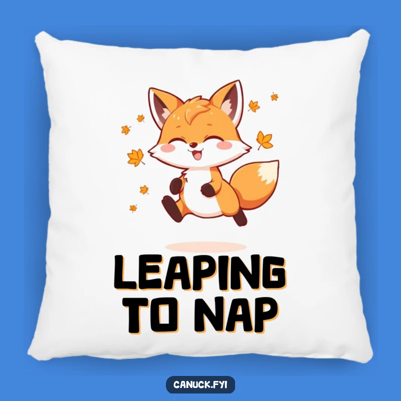 Funny Fox Pillow: Joyful Maple Leaf Leap - Cozy Nature Gift