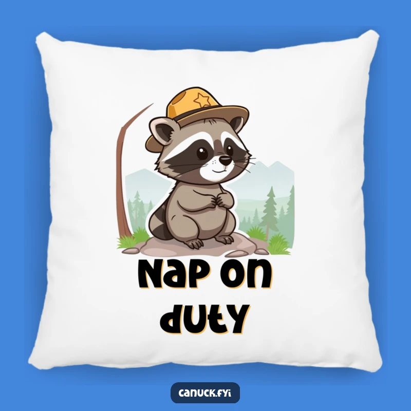 Funny Park Ranger Raccoon Pillow - Soft Funny Gift for Cozy Campers