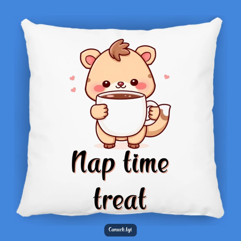 Cozy Funny Animal Pillow: Hot Chocolate Cheer, Soft and Comforting Decor