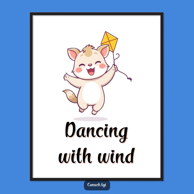 Funny Dancing Animal Kite Digital Art: Joyful Smile Download, Playful Printable Decor