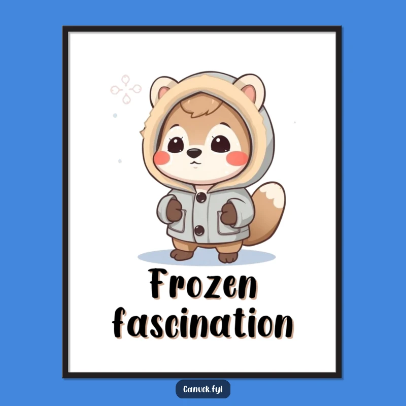 Funny Animal Winter Digital Art: Curious Parka Character, Snowflake Wonder