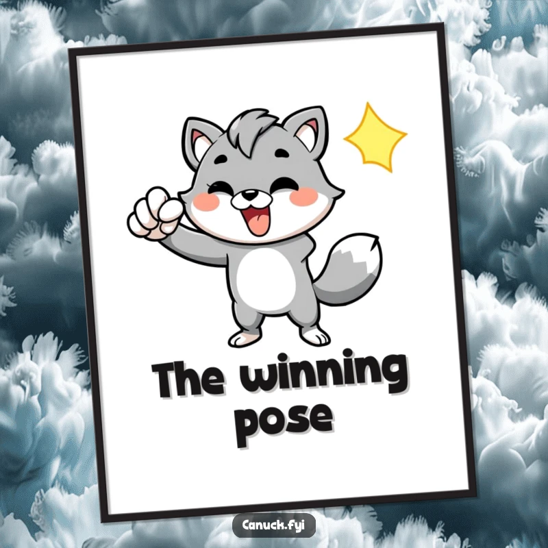 Funny digital art print of an energetic animal character pumping its fist, creating a vibrant and motivating atmosphere.