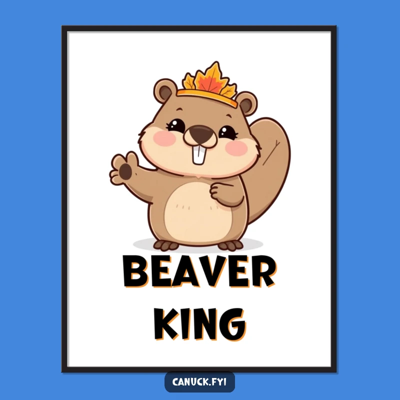 Funny Beaver Digital Art: Maple Crown King Print - Instant Gift