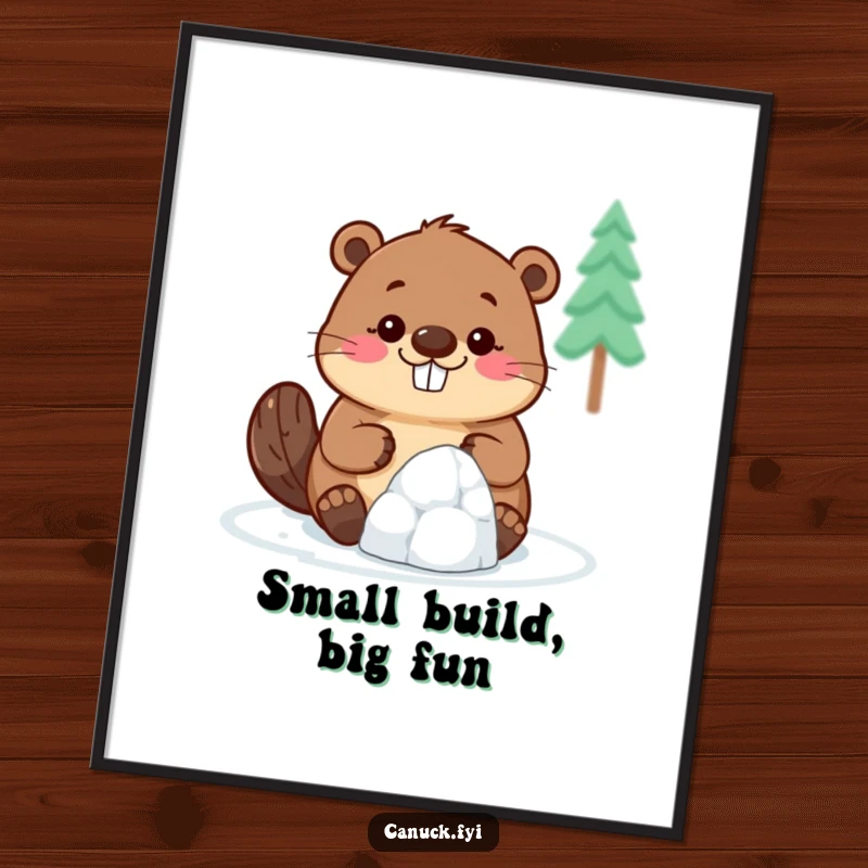 Funny Beaver Digital Art: A smiling beaver attempts to construct a miniature igloo, capturing a moment of industrious humor.