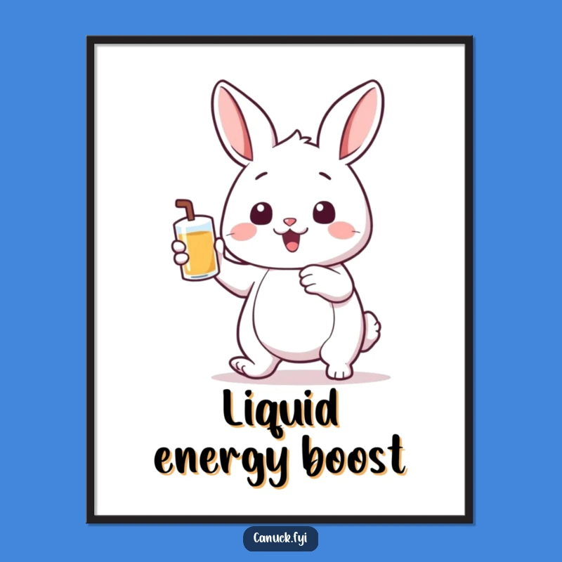 Funny Bouncing Rabbit Digital Art Print - Hilarious Thirsty Hare Instant Decor Gift