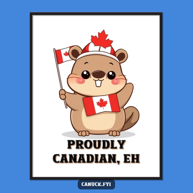 Funny Canadian Beaver Digital Print: Cute Flag Wall Art Gift
