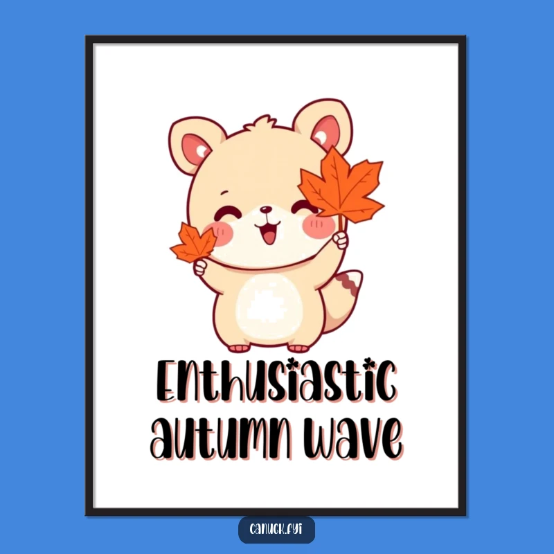 Funny Cute Animal Digital Art - Maple Leaf Waving Fall Decor