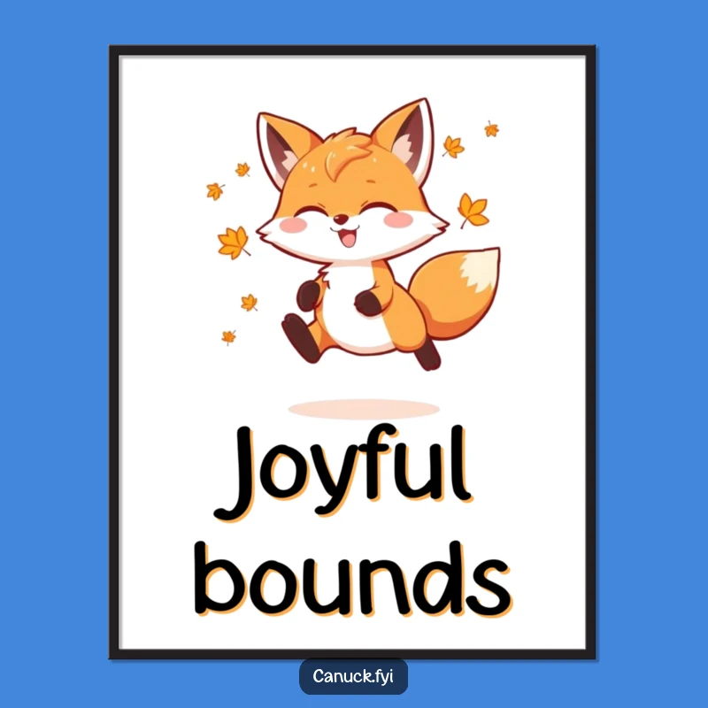 Funny Fox Digital Art: Joyful Maple Leaf Leap Print - Instant Gift