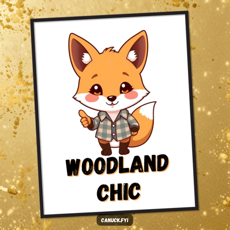 Funny digital art print of a playful fox in a plaid shirt offering a friendly nod, instant download funny gift.