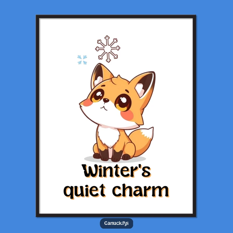 Funny Fox Winter Digital Art: Curious Fox & Snowflake Wall Art, Instant Funny Gift