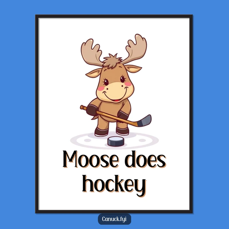 Funny Hockey Moose Digital Print: Playful Puck Art Gift
