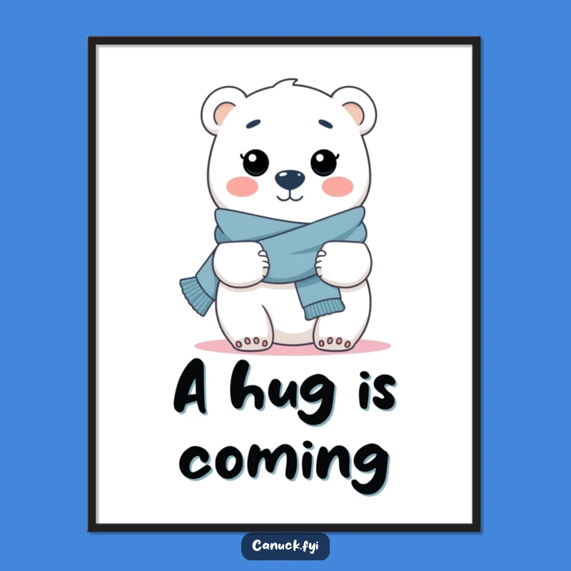 Funny Polar Bear Hug Digital Art - Cheerful Scarf Bear Print for Instant Warmth