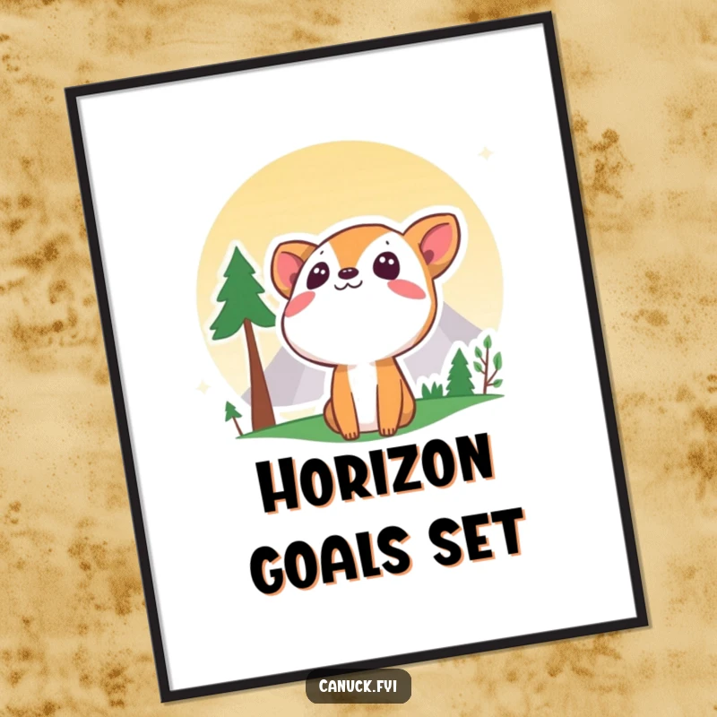 Funny curious animal mountain digital art print, inspiring wanderlust and adding humor to wall decor.