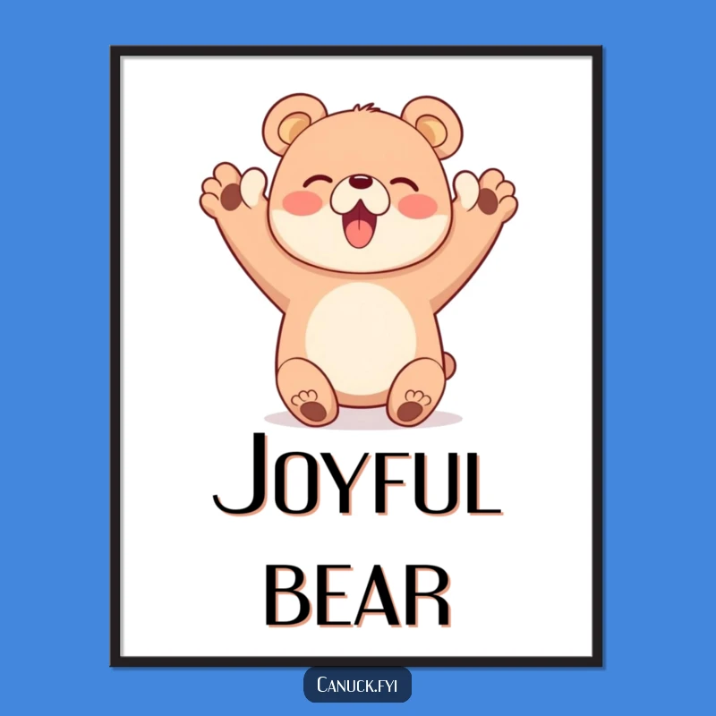 Funny Bear Cheer Digital Art - Happy Paws Up, Instant Download Gift