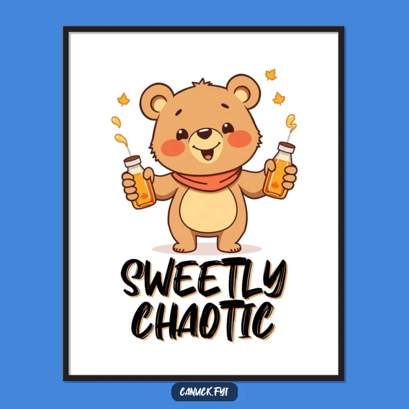 Funny Juggling Bear Digital Art: Printable Maple Syrup Gift