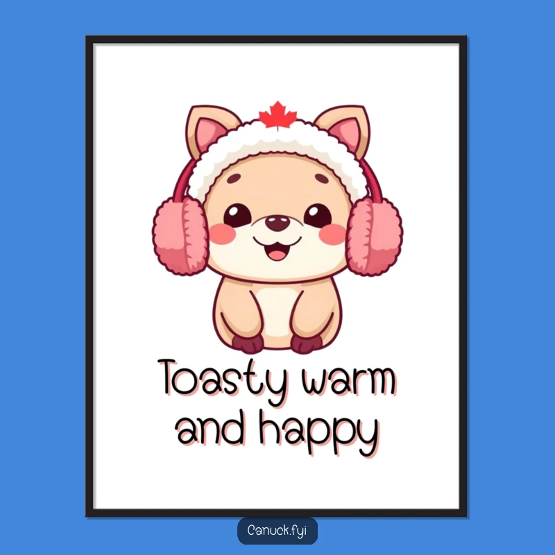 Funny Canadian Animal Earmuff Digital Art Print - Cozy Winter Decor