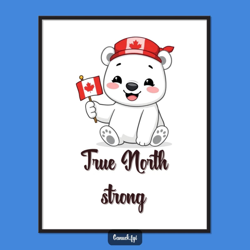 Funny Polar Bear Digital Art: Canadian Flag Print - Instant Gift