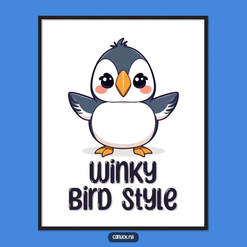 Funny Puffin Toque Digital Art - Winking Bird Print for Coastal Charm