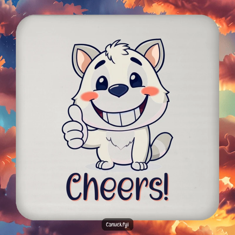 Funny drink coaster with a happy animal mascot giving a wide grin and a thumbs up, home decor funny gift.