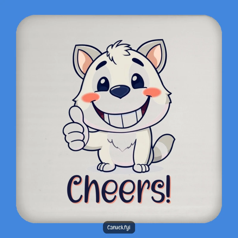 Funny Mascot Coaster Set - Happy Grin Thumbs Up, Tabletop Cheer Gift