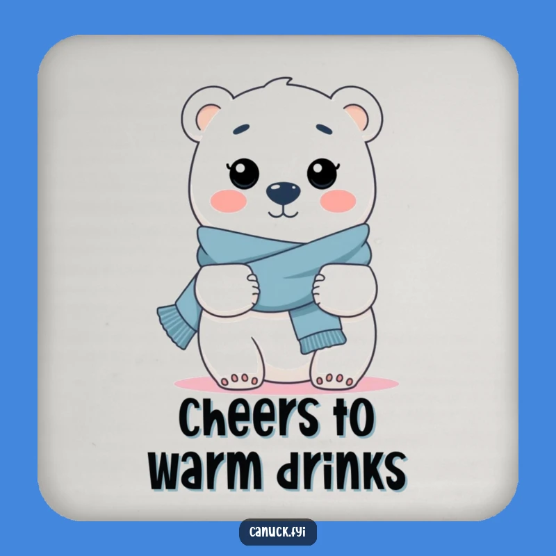 Funny Polar Bear Hug Drink Coaster - Cheerful Scarf Bear for Table Protection