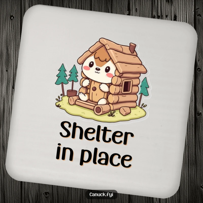 Funny Coaster: Stylized animal humorously builds a miniature log cabin, protecting your table with quirky style.