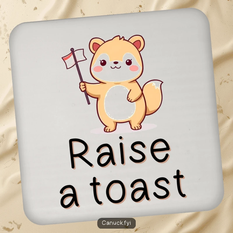 Funny animal coaster with a cheerful character proudly holding a small flag, adds a touch of patriotic humor to any table.