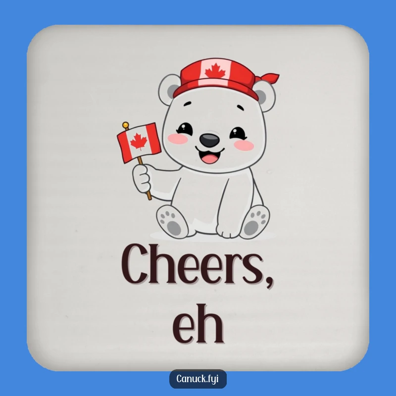Funny Polar Bear Drink Coaster: Canadian Flag - Tiny Patriotic Gift