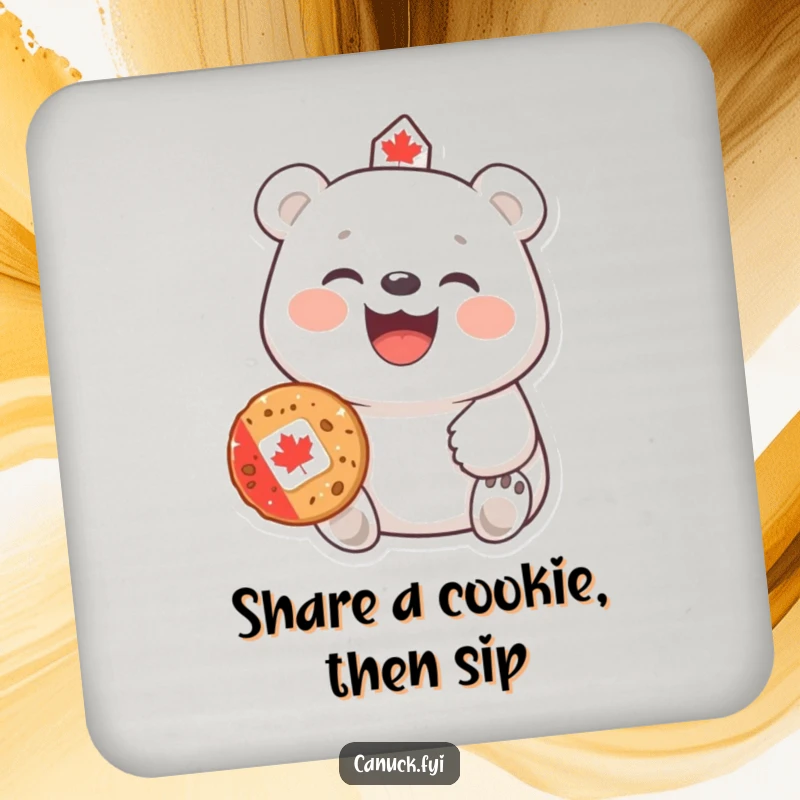 Funny Polar Bear Coasters: A laughing polar bear offers a Canadian cookie, adding a humorous and protective element to surfaces.