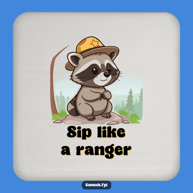 Funny Park Ranger Raccoon Coaster - Protect Surfaces with Funny Charm